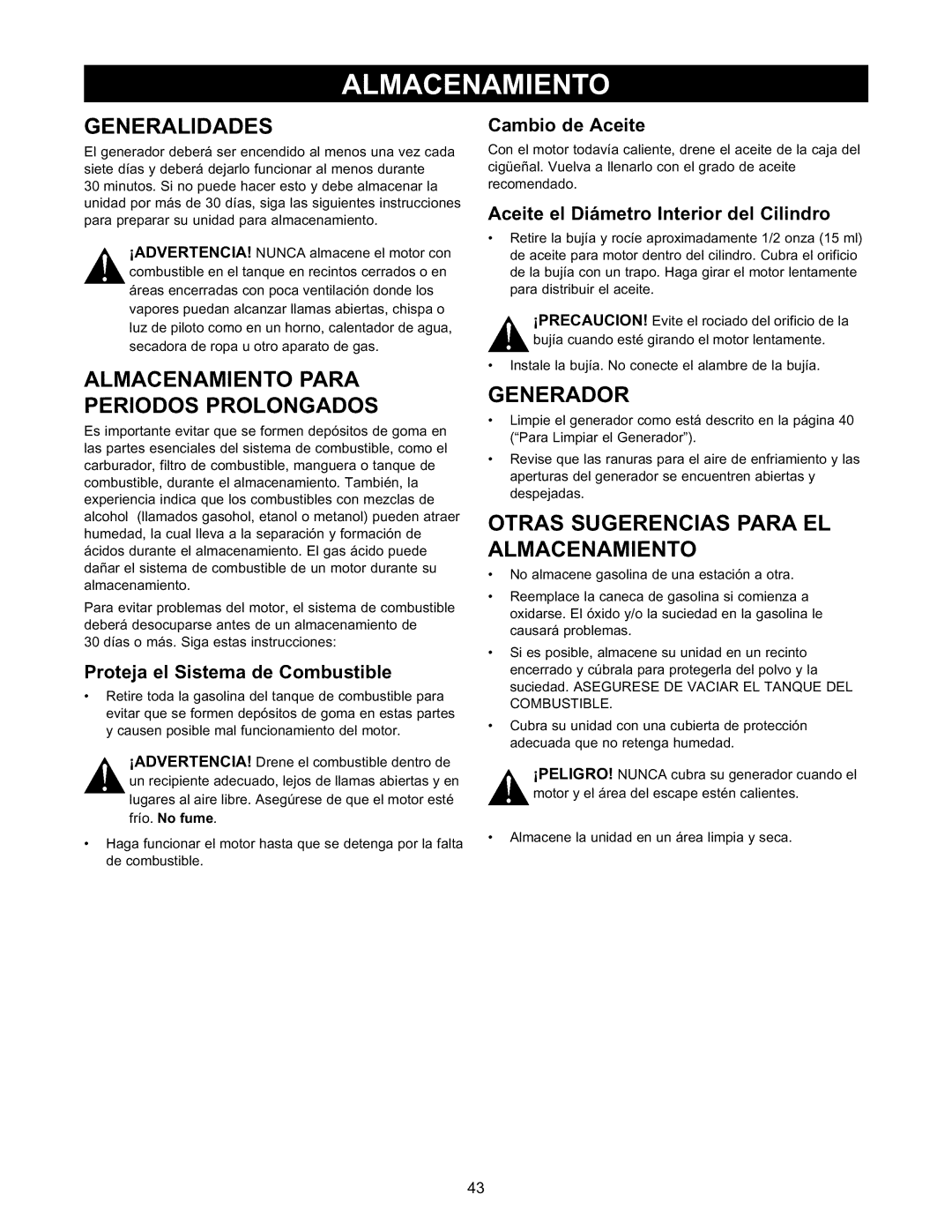 Craftsman 580.327141 Generalidades, Almacenamiento Para Periodos Prolongados, Otras Sugerencias Para EL Almacenamiento 