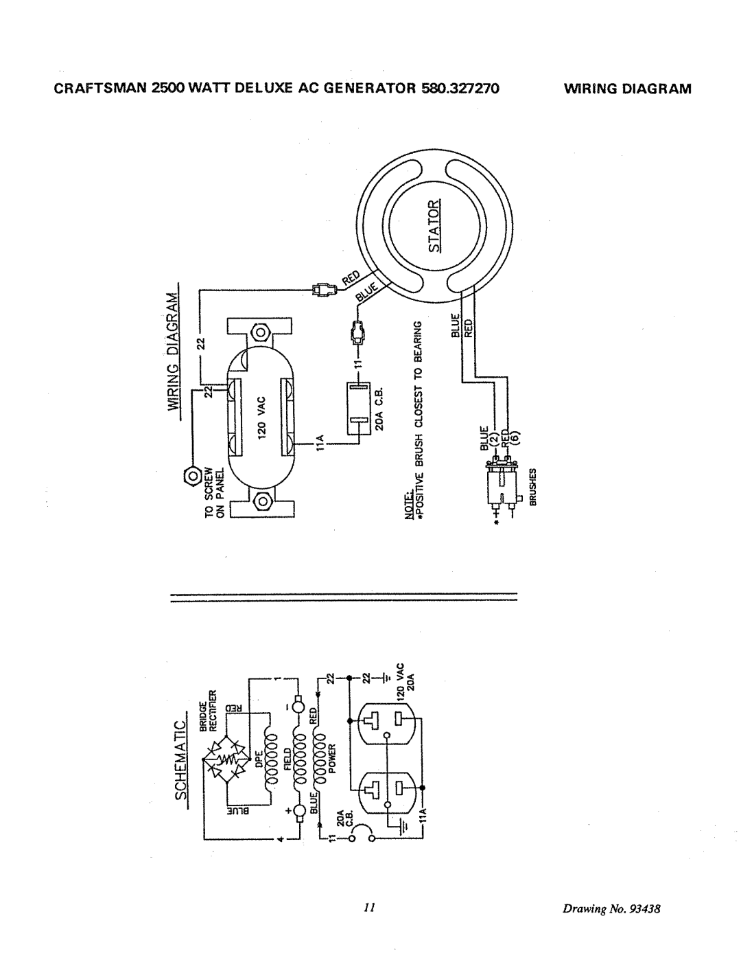 Craftsman owner manual Craftsman Watt Deluxe AC Generator, 580.327270, Wiring Diagram 