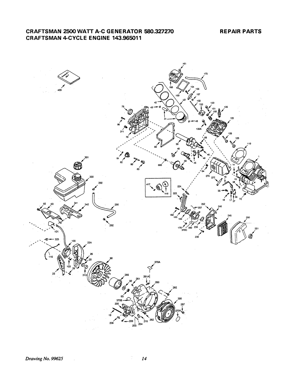 Craftsman 580.32727 owner manual Repair Parts, Craftsman 4-CYCLE Engine 