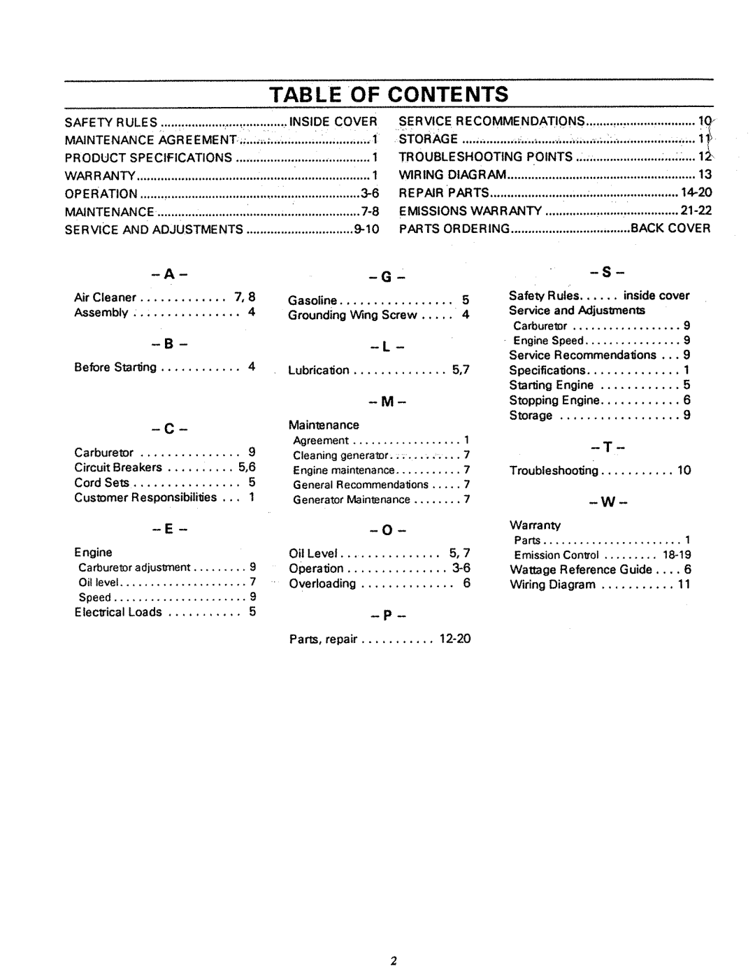 Craftsman 580.32727 owner manual Table of Contents 