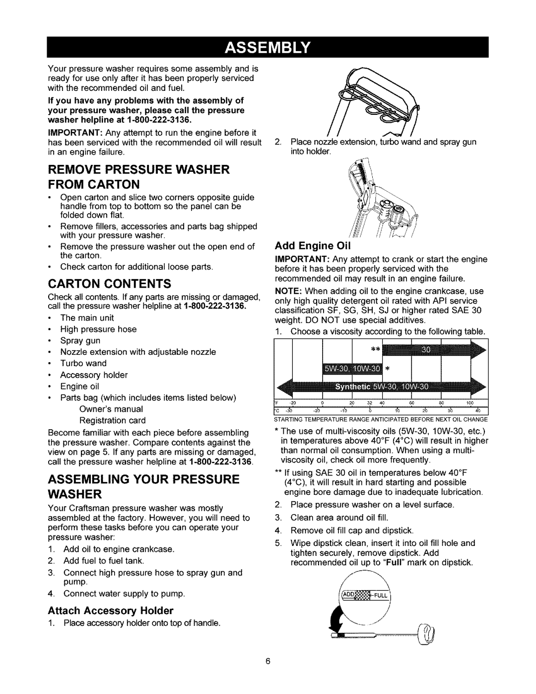 Craftsman 580.6722 owner manual Remove Pressure Washer from Carton, Assembling Your Pressure Washer 