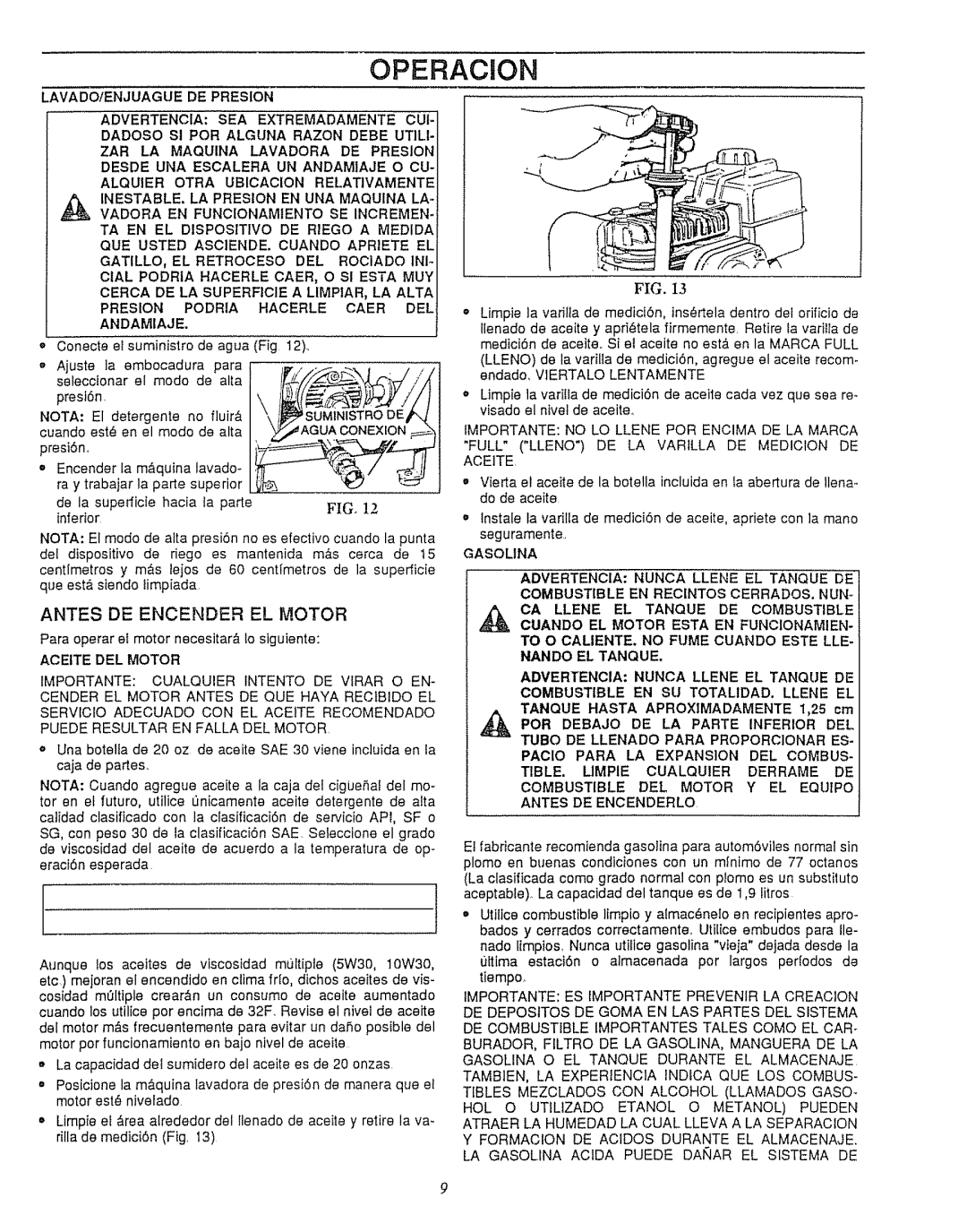 Craftsman 580.7471 owner manual Antes DE Encender EL Motor 