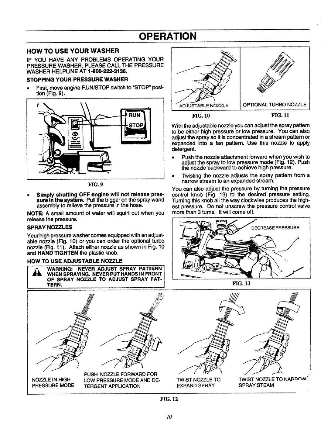 Craftsman 580.751651 Washer Helpline AT, Stopping Your Pressure Washer, Spray Nozzles, Expand Spray Spray Steam 