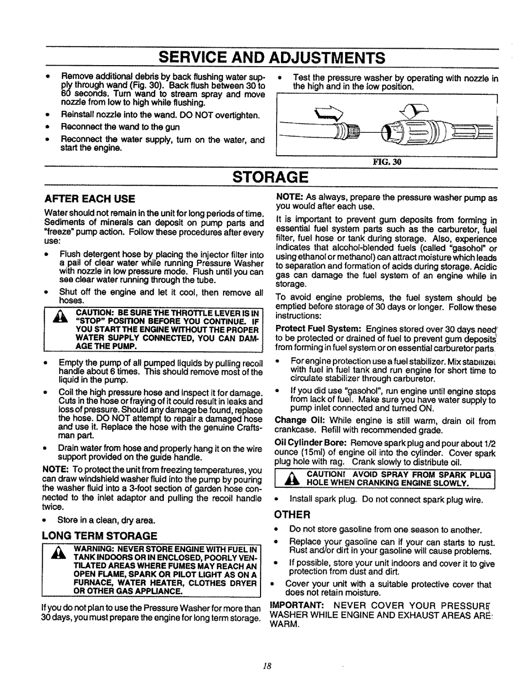 Craftsman 580.751651 owner manual Service Adjustments, Storage 