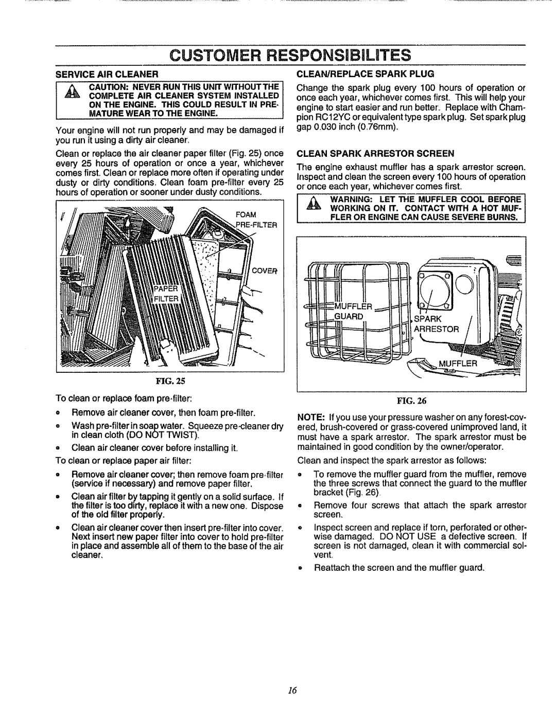 Craftsman 580.751781 owner manual CLEAN/REPLACE Spark Plug, Clean Spark Arrestor Screen 