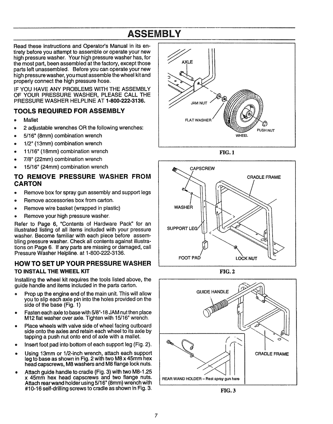 Craftsman 580.751781 Tools Required For Assembly, To Remove Pressure Washer From Carton, To Install The Wheel Kit 