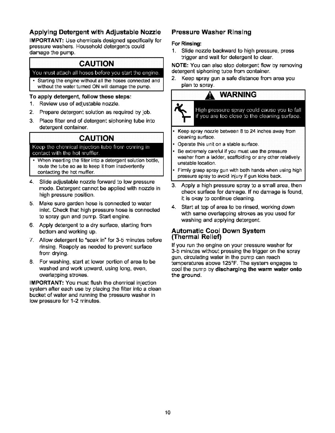 Craftsman 580.752 owner manual Pressure Washer Rinsing, To apply detergent, follow these steps, For Rinsing, Ground 