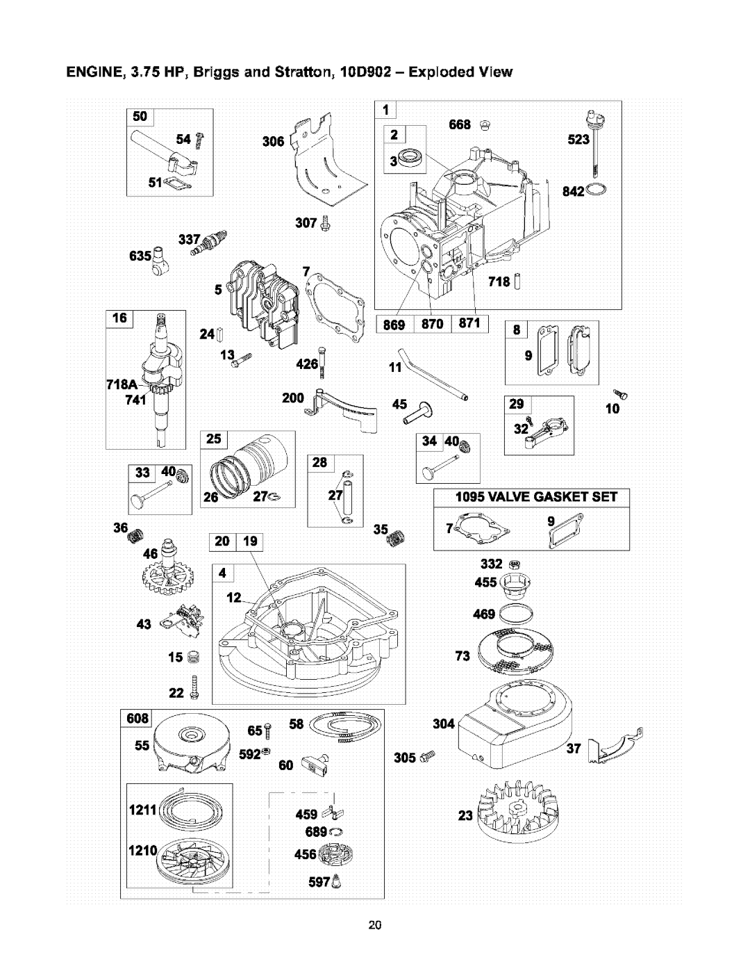 Craftsman 580.752 owner manual ENGINE, 3.75 HP, Briggs and Stratton, 10D902 Exploded View, 200, 456, 306523, 718 