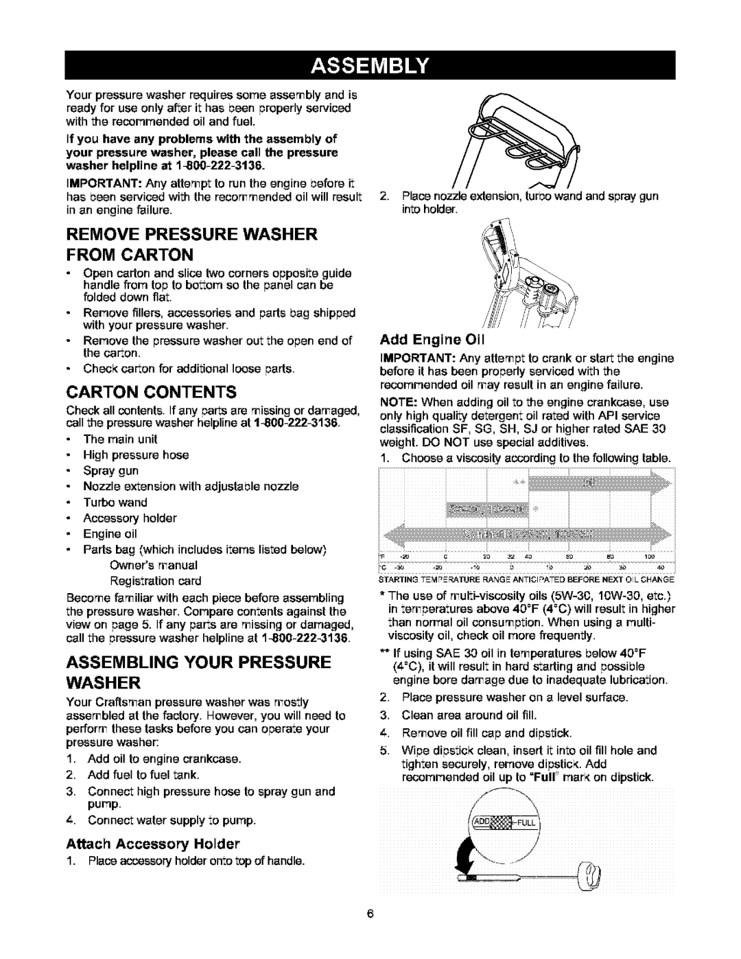 Craftsman 580.752 owner manual Remove Pressure Washer from Carton, Carton Contents, Assembling Your Pressure Washer 