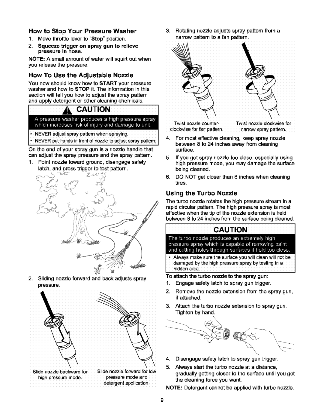Craftsman 580.752 owner manual How To Use the Adjustable Nozzle 