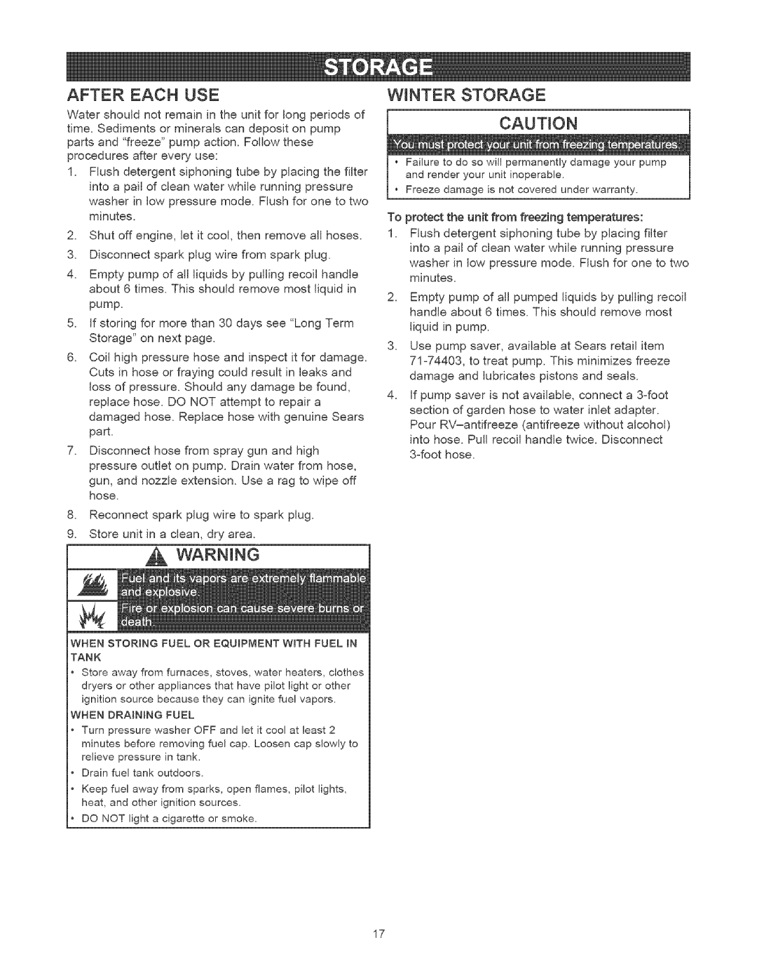 Craftsman 580.75201 owner manual After Each USE, Winter Storage, Do not light a cigarette or smoke 