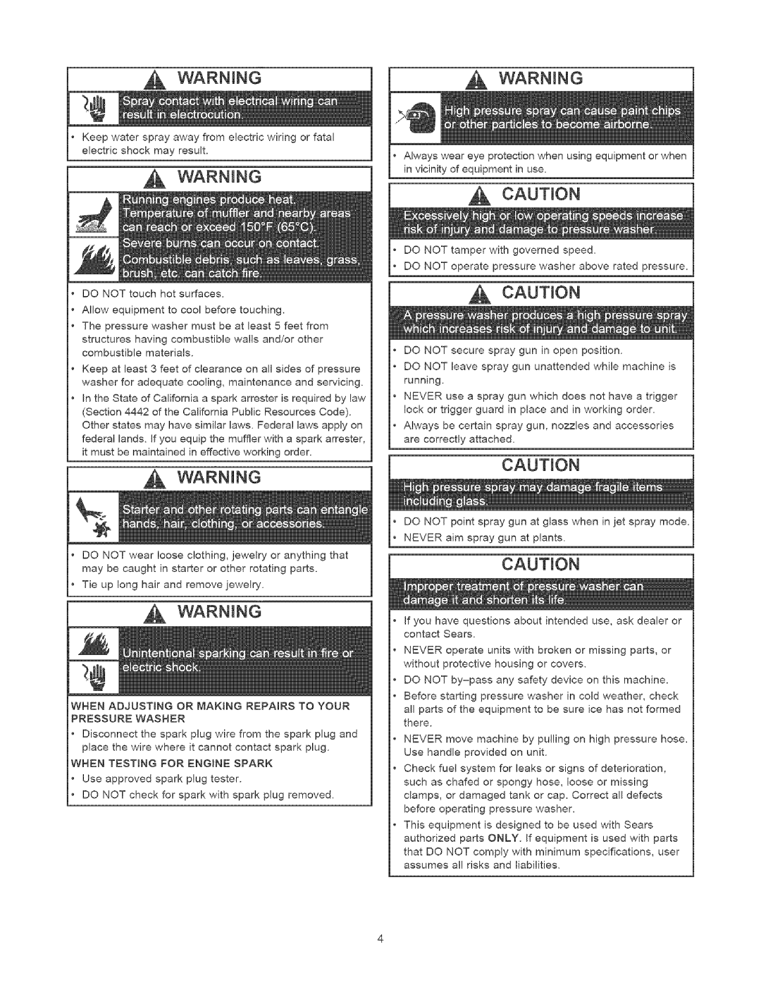 Craftsman 580.75201 owner manual Pressure Washer, When Testing for Engine Spark 