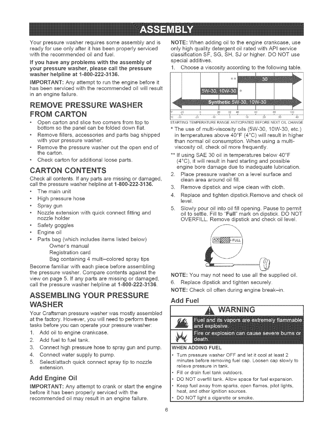 Craftsman 580.75201 owner manual Remove Pressure Washer from Carton, Carton Contents, Assembling Your Pressure Washer 