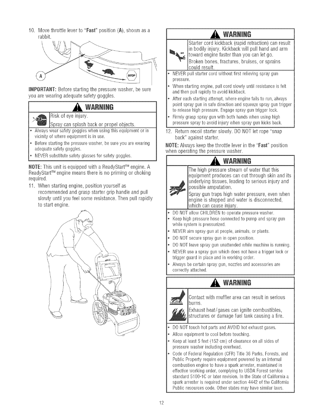 Craftsman 580.75213 manual Ossibte amputation, Contact with muffler area can result in serious burns 