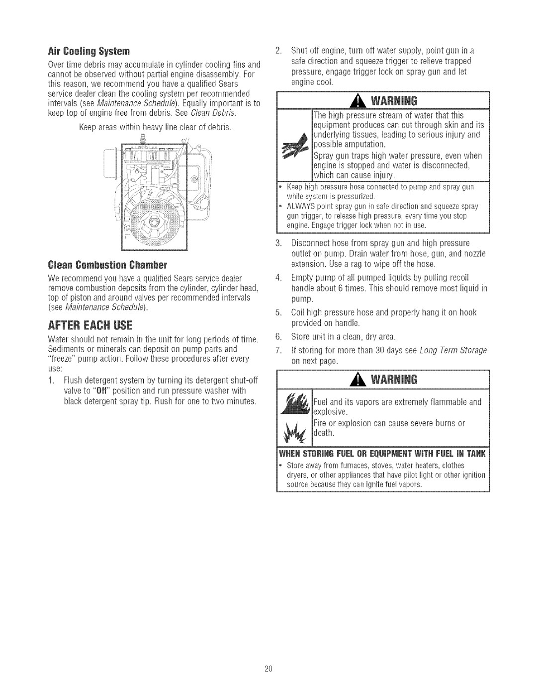 Craftsman 580.75213 manual Aftereachuse, Air CeomingSystem, Clean Combustion Chamber 