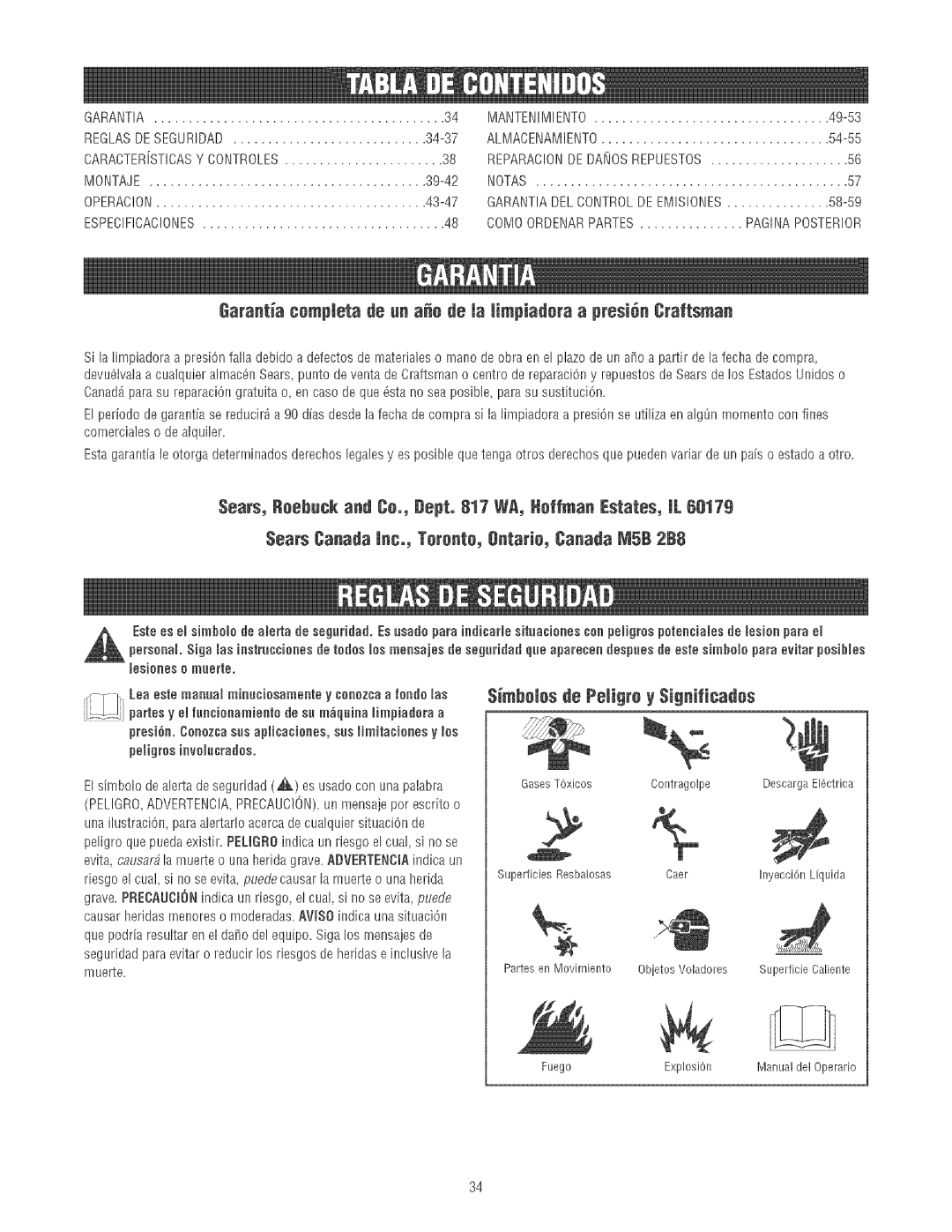 Craftsman 580.75213 manual Garantia, Montaje, Operac!On 