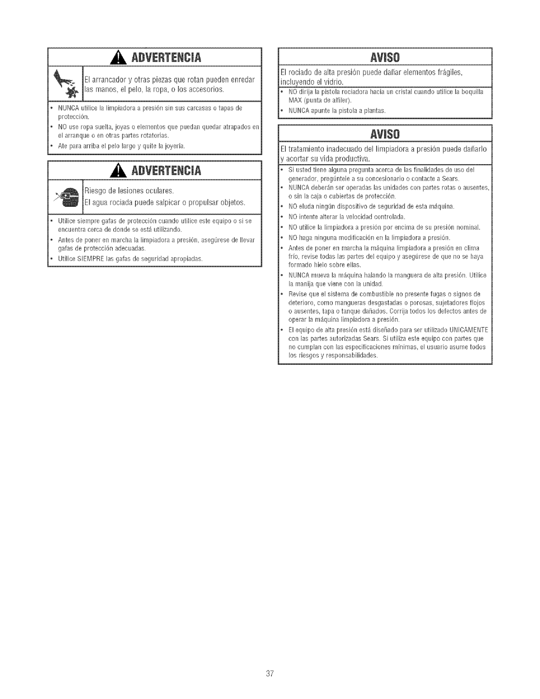 Craftsman 580.75213 manual Advertencia, Incluye!doel vidrio 