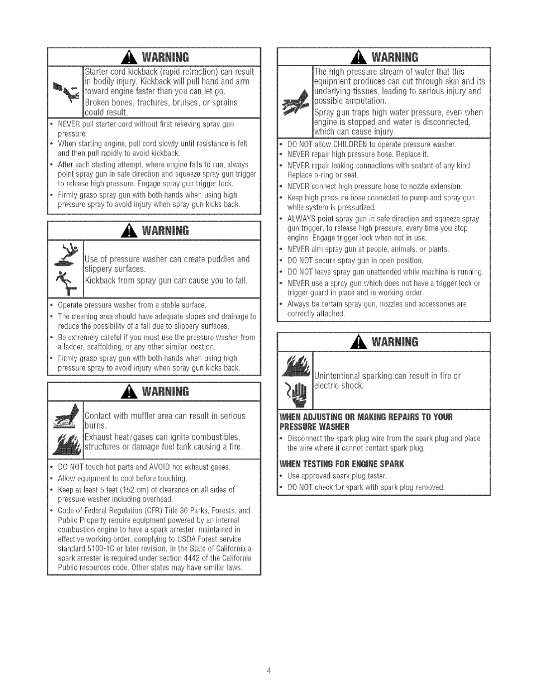 Craftsman 580.75213 manual Contact with muffler area can result in serious burns 