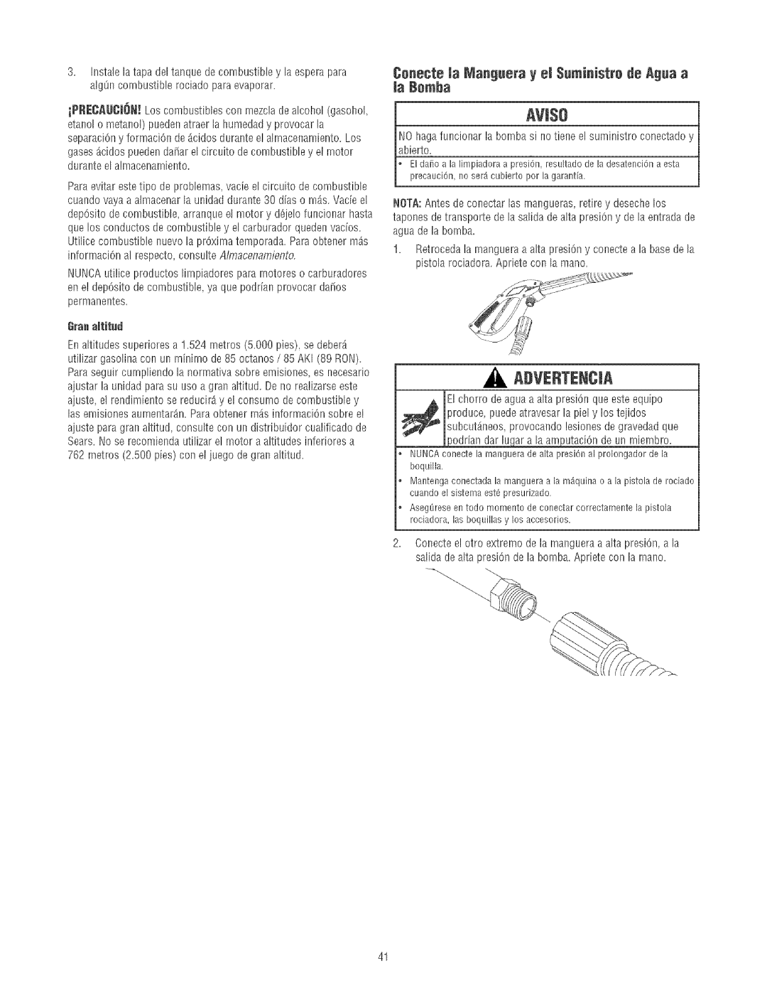 Craftsman 580.75213 Cenecte a Manguera y el $uministre de Agua a la Bemha, 762metros2.500piesconel juegodegranaltitud 