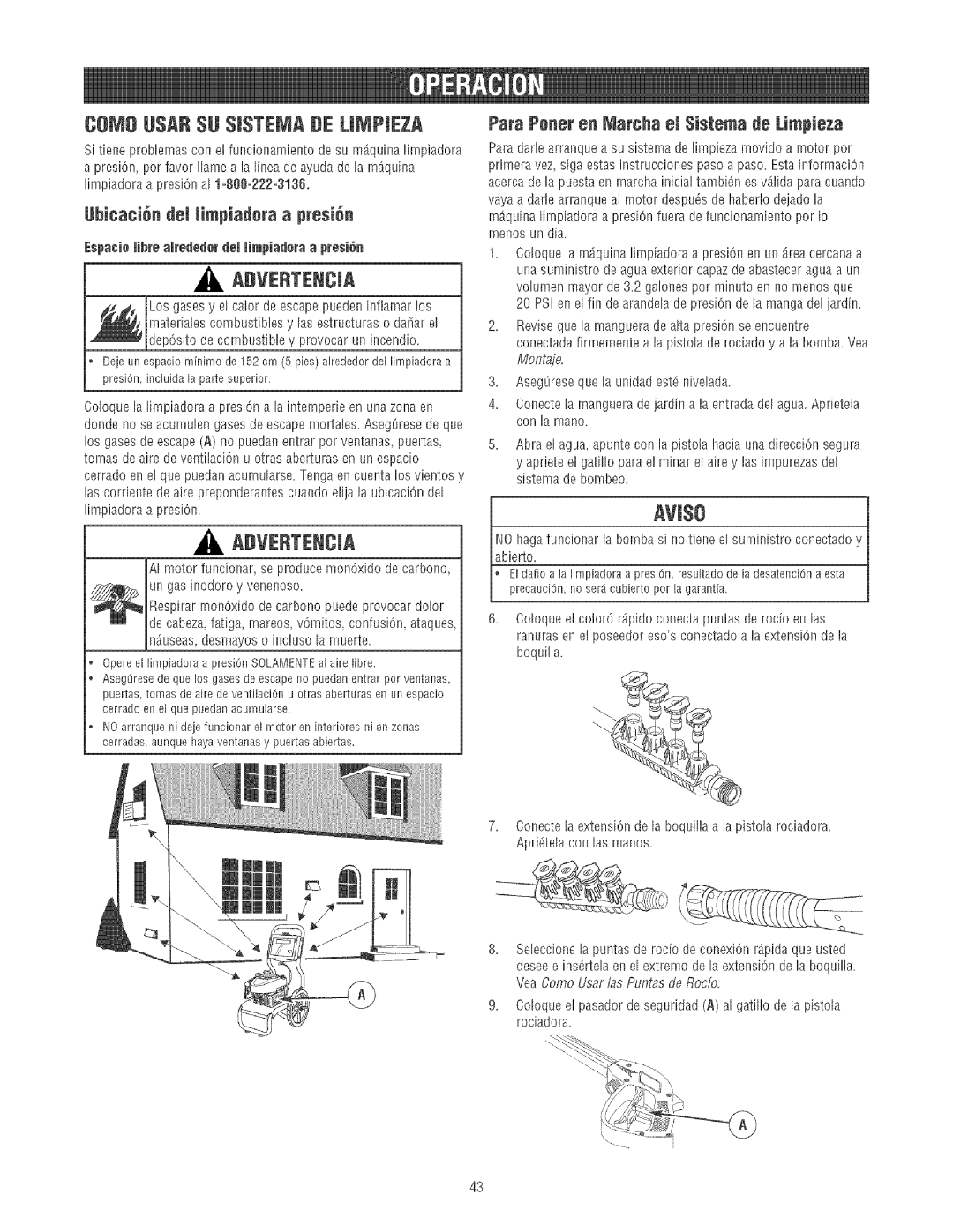 Craftsman 580.75213 manual COMOUSAR$J $JSTEMA#E Ljmpjeza, #Ventencja, UbJca¢i6n del Hmpiadera a presi6n 