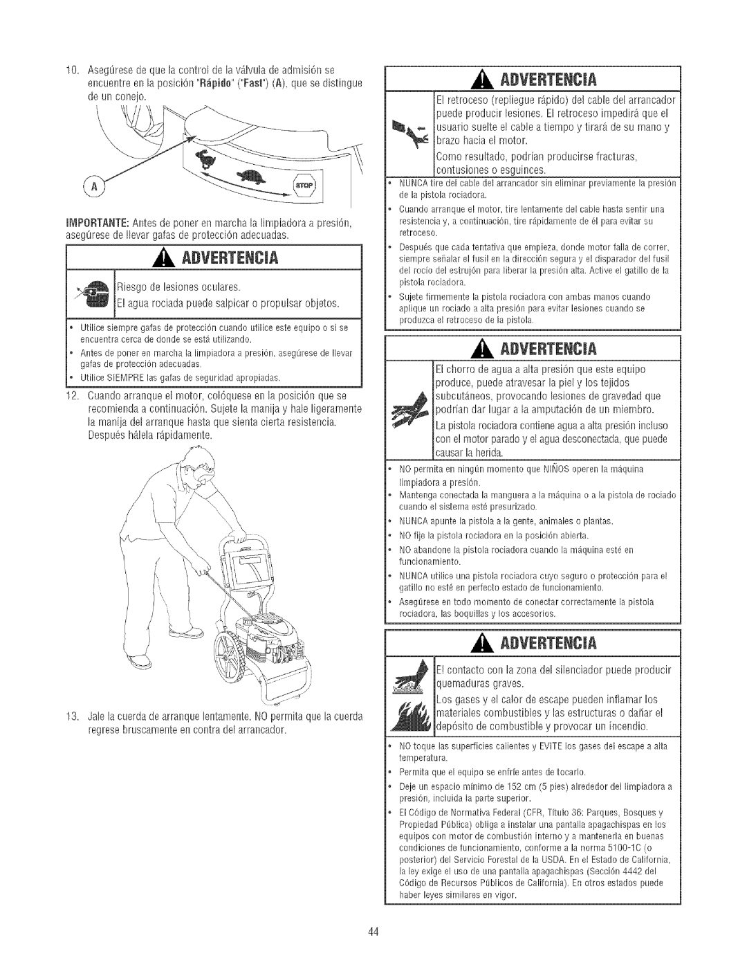 Craftsman 580.75213 manual Agua rociada puedesalpicaro propulsarobetos, Comoresultado,podrianproducirsefracturas 