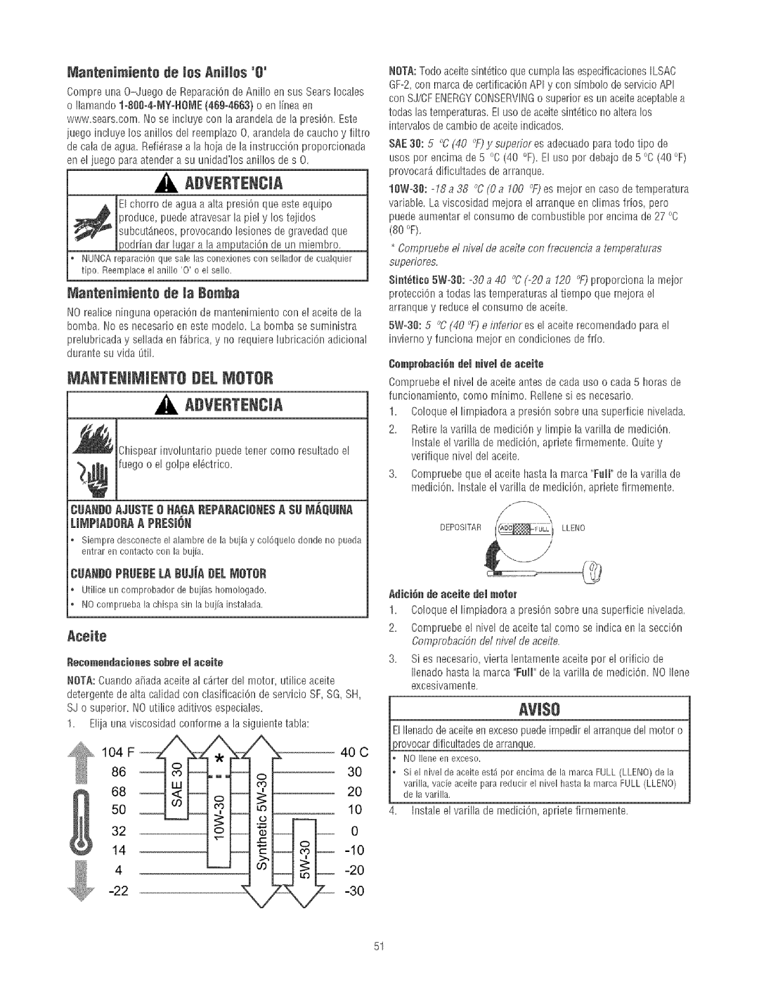 Craftsman 580.75213 manual Manteni JtENTO#EL Motor, EUANDeReEBELABe, iA#ELleTeR, Mantenimiente de tes AnJos, Aceite 