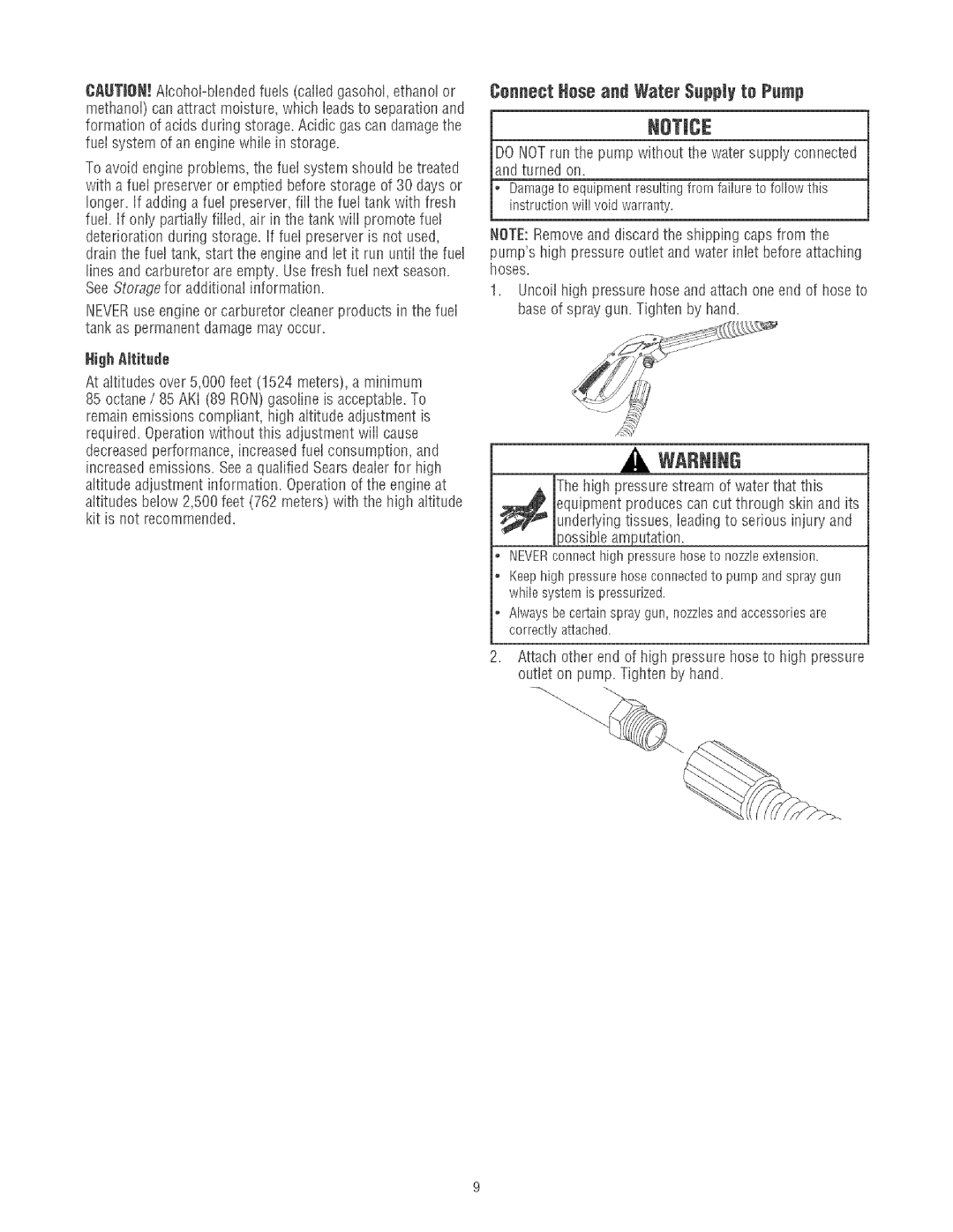 Craftsman 580.75213 manual CennectHeseand Water Supply te Pump, Pump Water supply IDO not Without 