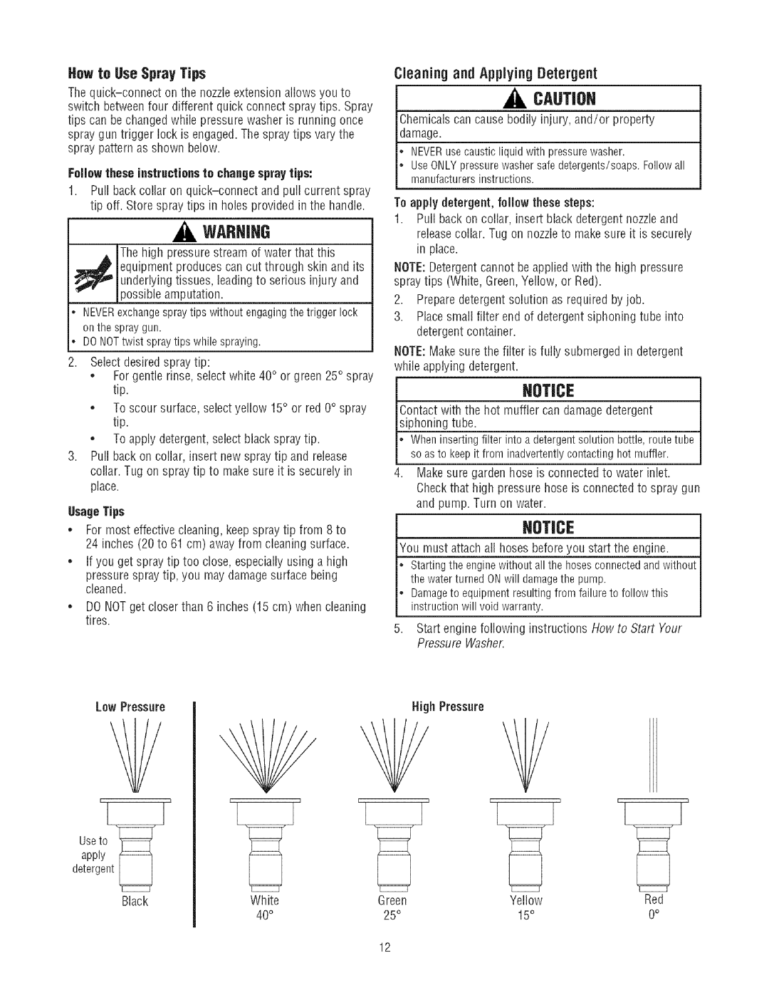 Craftsman 580.7523 manual How to Use Spray Tips, Follow these instructionsto changespray tips, Usage Tips, Low Pressure 