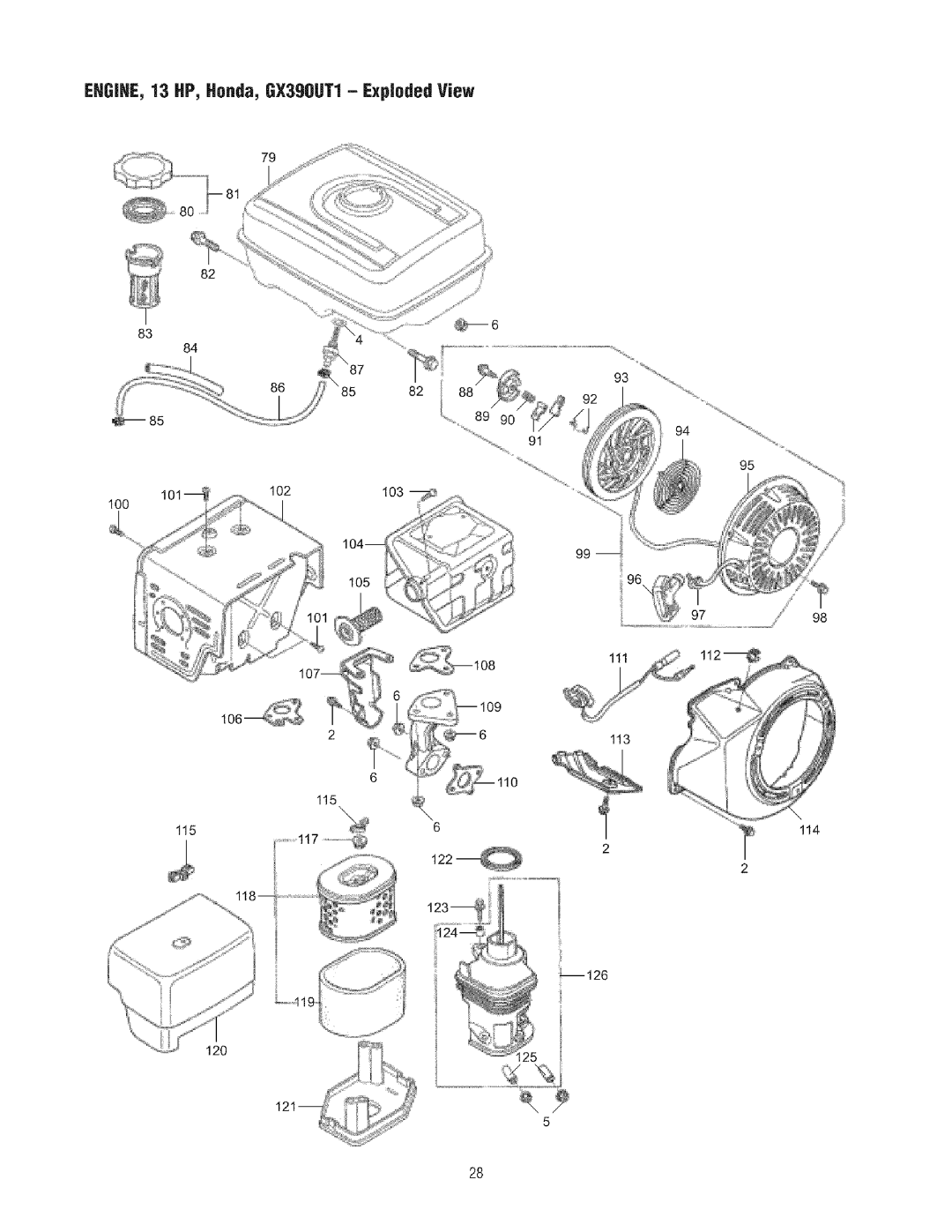 Craftsman 580.7523 manual EHGIHE, 23 HP, Honda, GX390UT1 Exploded View 