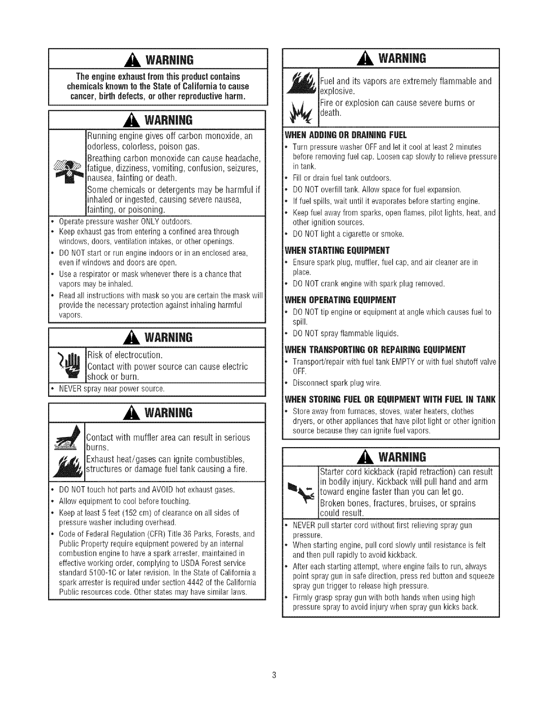 Craftsman 580.7523 manual Warhjng, Warhjhg, Warhihg, Cancer,birthdefects, or otherreproductive harm 