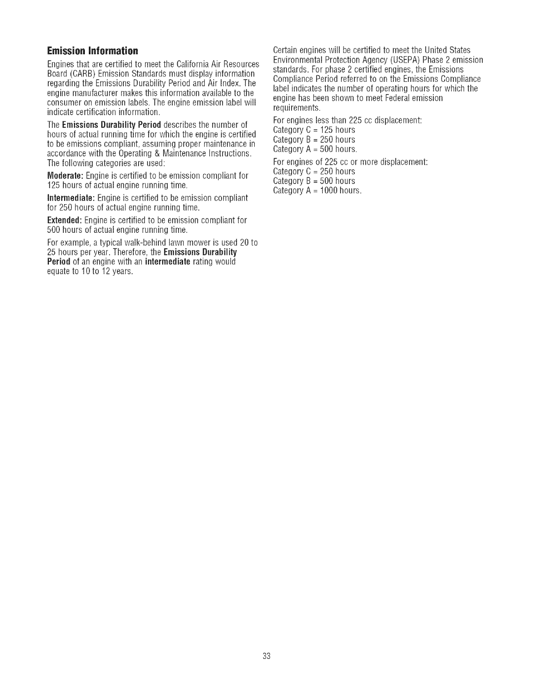 Craftsman 580.7523 manual Emission information 