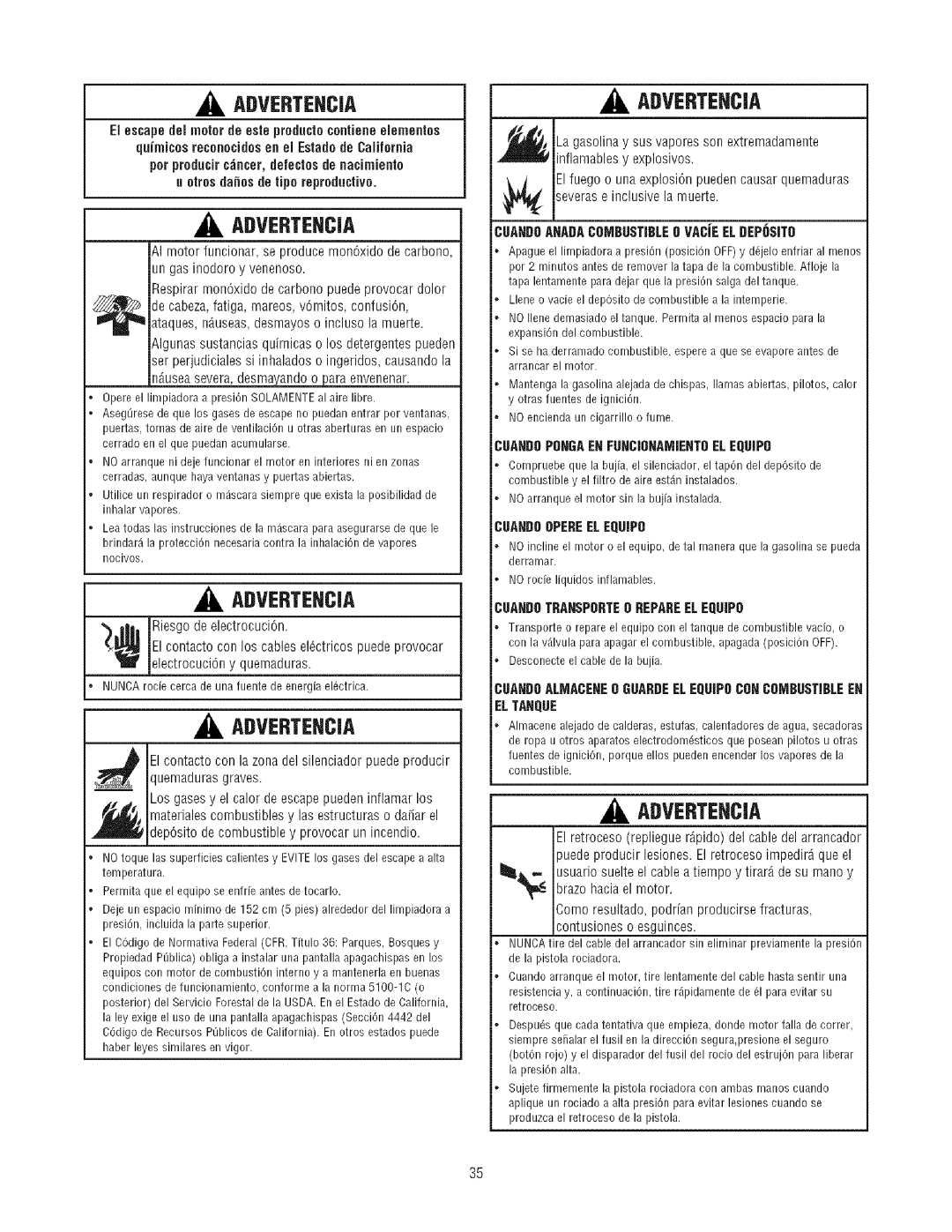 Craftsman 580.7523 manual Advertencia, Elretrocesoreplieguer4pidodelcabledelarrancador 