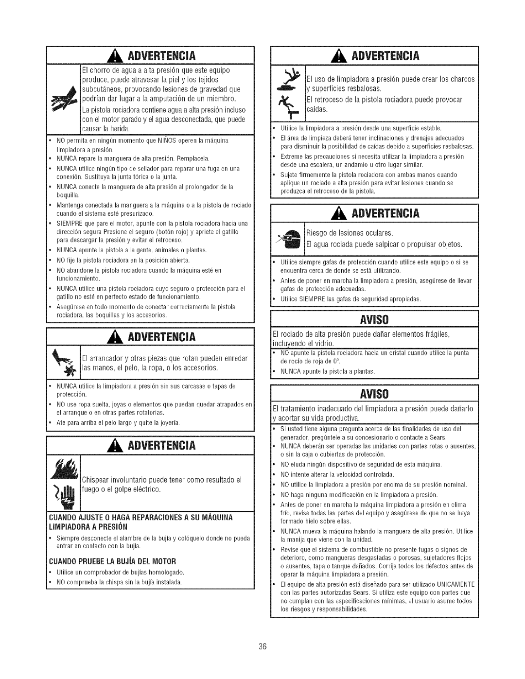 Craftsman 580.7523 manual Advertehcia, LllVIPIADORA a Presion 