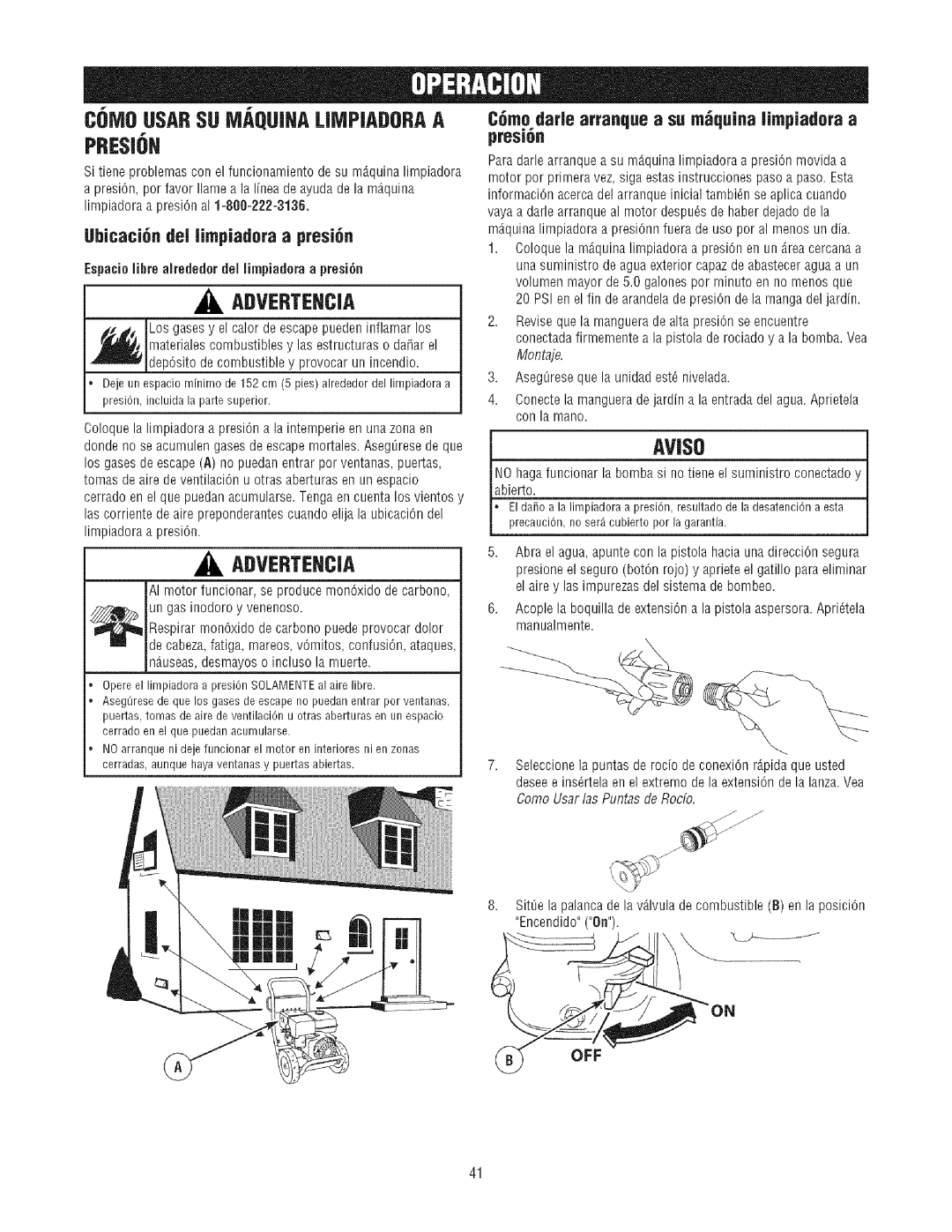 Craftsman 580.7523 manual Ubicaci6n del limpiadora a presi6n, C6mp darle arranque a su mquina limpiadora a preslon 