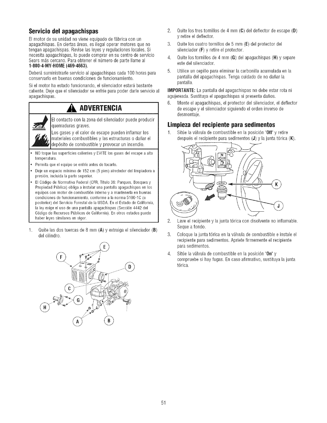 Craftsman 580.7523 manual Servicio de apaoachispas, Limpieza del recipiente para sedimentos 