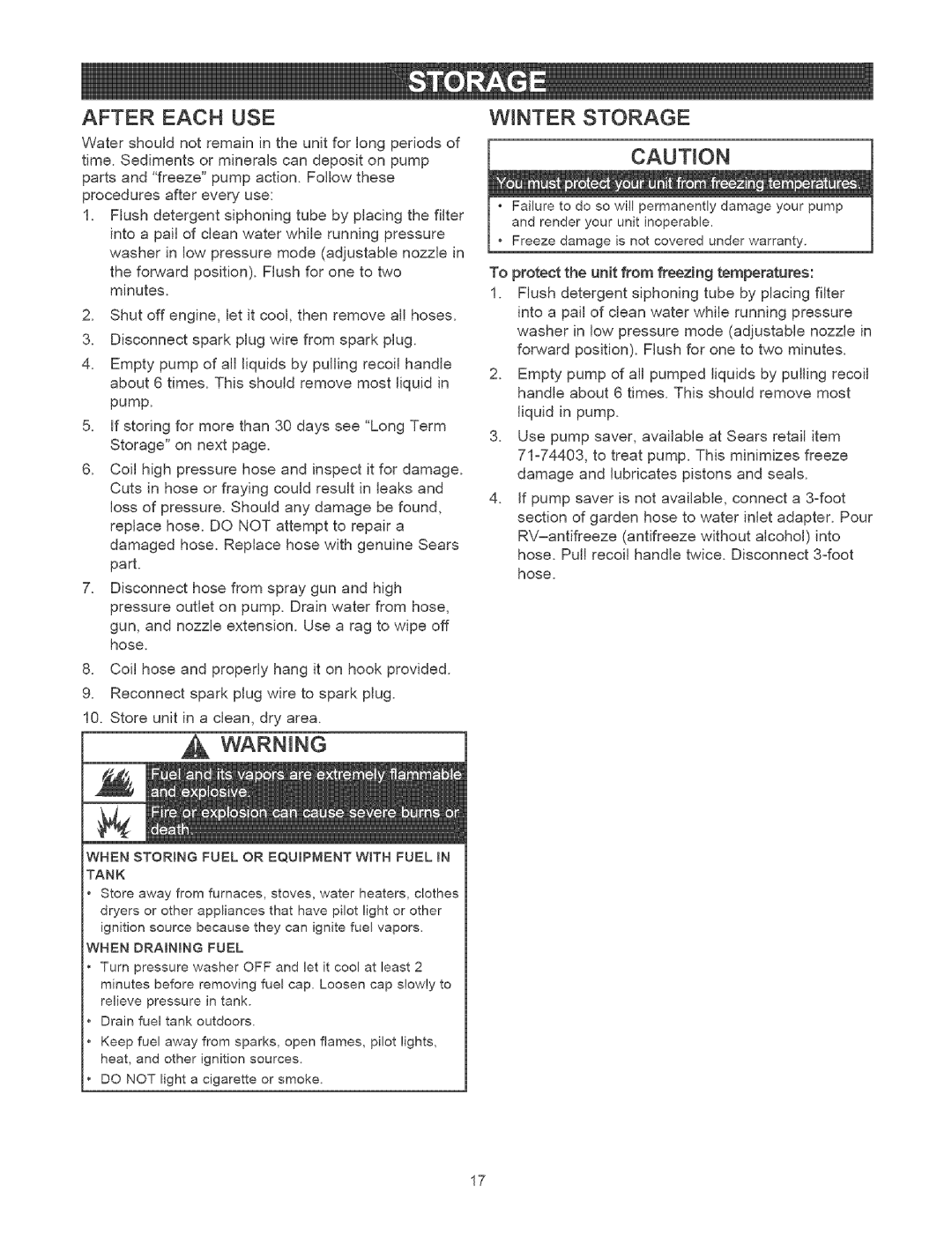 Craftsman 580.75231 owner manual After Each USE, Winter Storage 