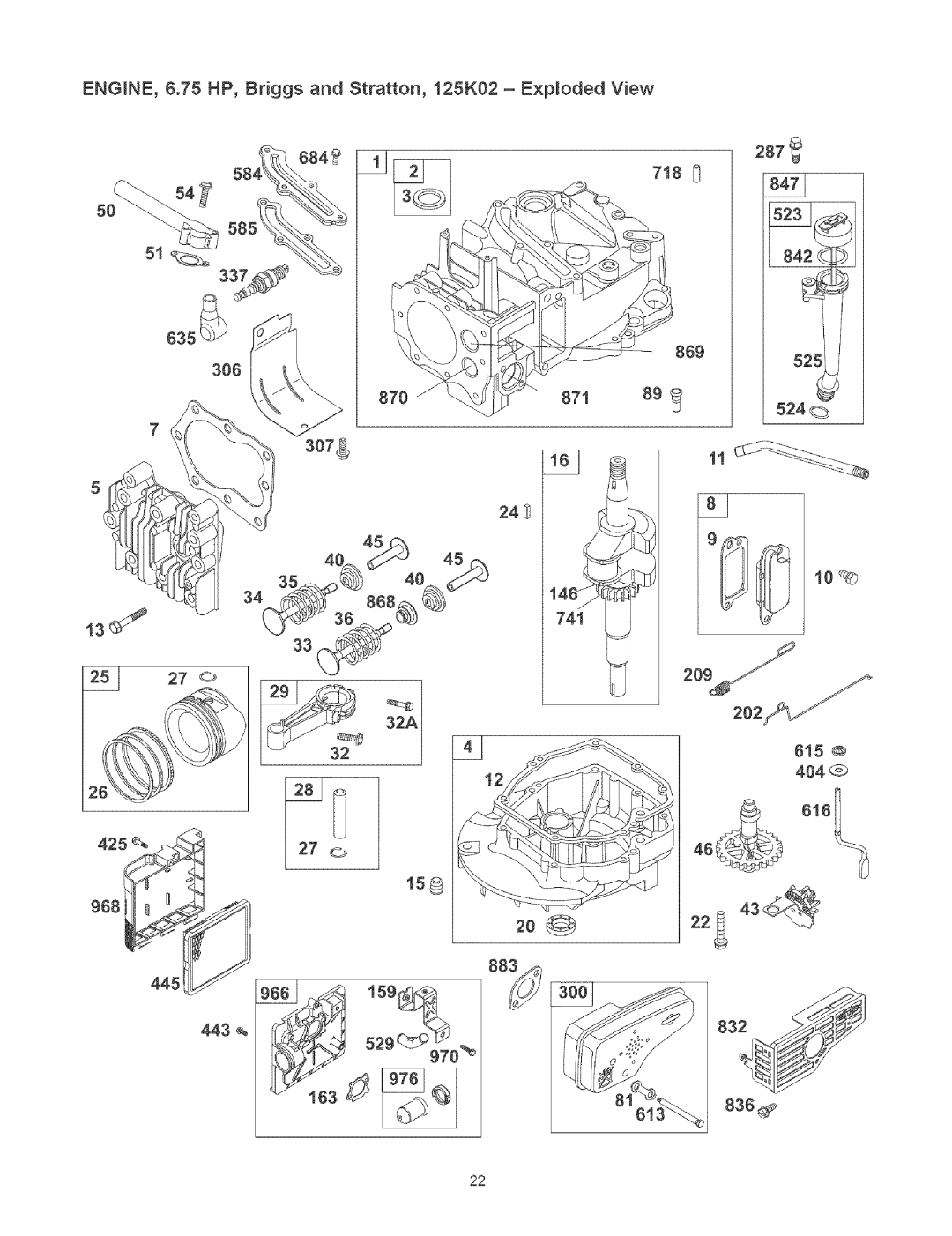 Craftsman 580.75231 owner manual 718, 836, ENGINE, 6.75 HP, Briggs and Stratton, 125K02 Exploded View 