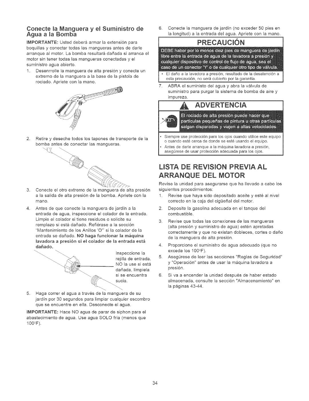 Craftsman 580.75231 owner manual Precaucion, Lista DE REVtSION Previa AL Arranque DEL Motor 