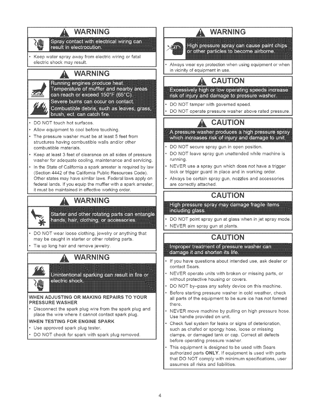 Craftsman 580.75231 owner manual Pressure Washer, When Testing for Engine Spark 