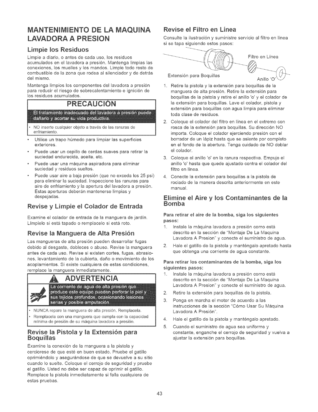 Craftsman 580.7524 owner manual Mantenimiento DE LA Maquina 