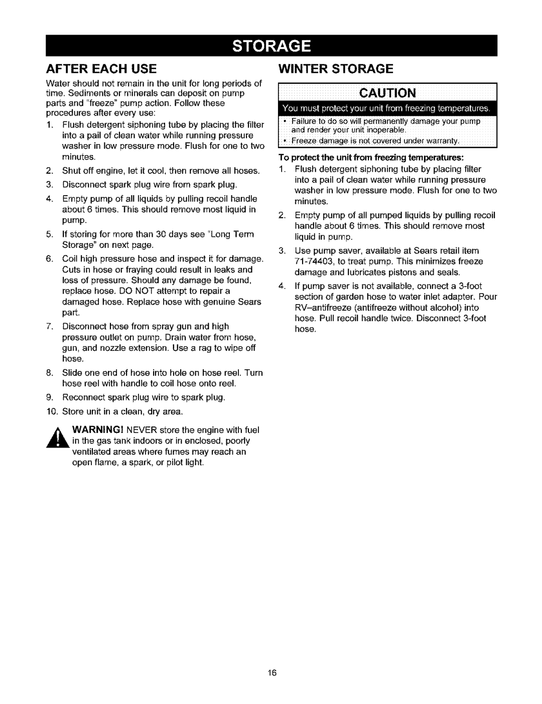 Craftsman 580.753 manual After Each USE, Winter Storage 