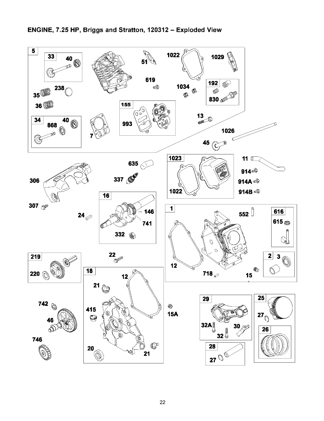 Craftsman 580.753 manual ENGINE, 7.25 HP, Briggs and Stratton, 120312 Exploded View, @15A 