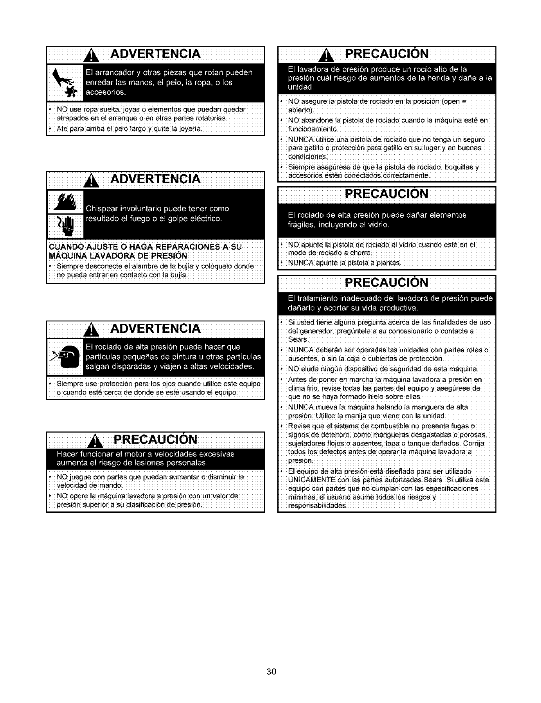 Craftsman 580.753 manual Advertenciaprecaucion, Precaucion 