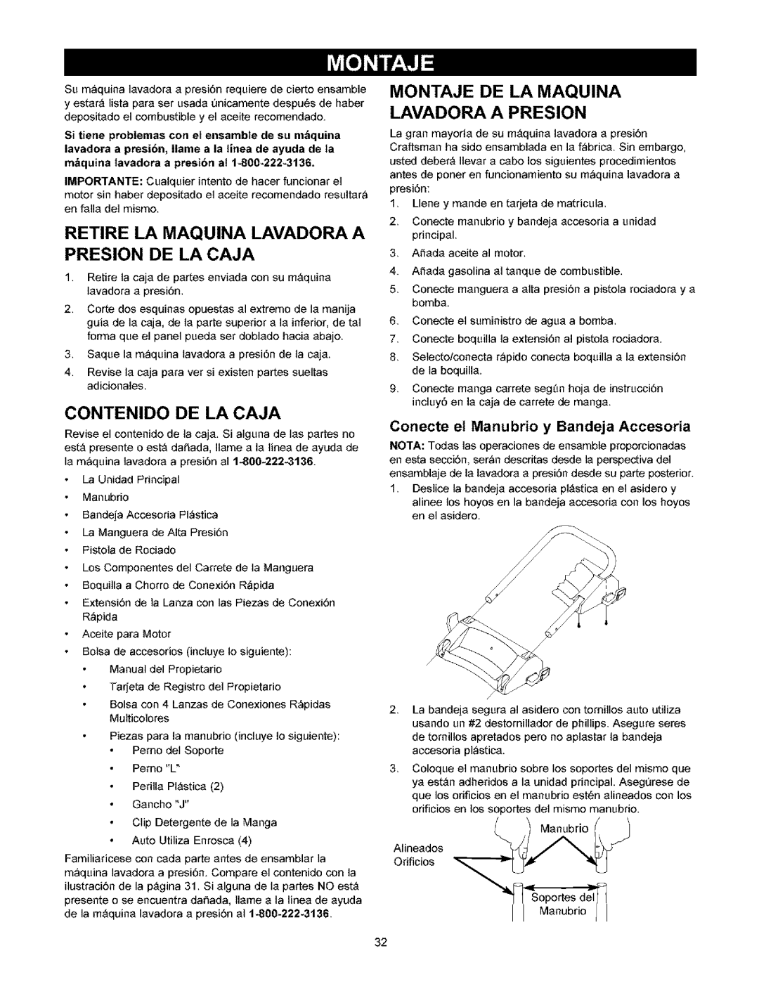 Craftsman 580.753 manual Retire LA Maquina Lavadora a Presion DE LA Caja, Contenido DE LA Caja 