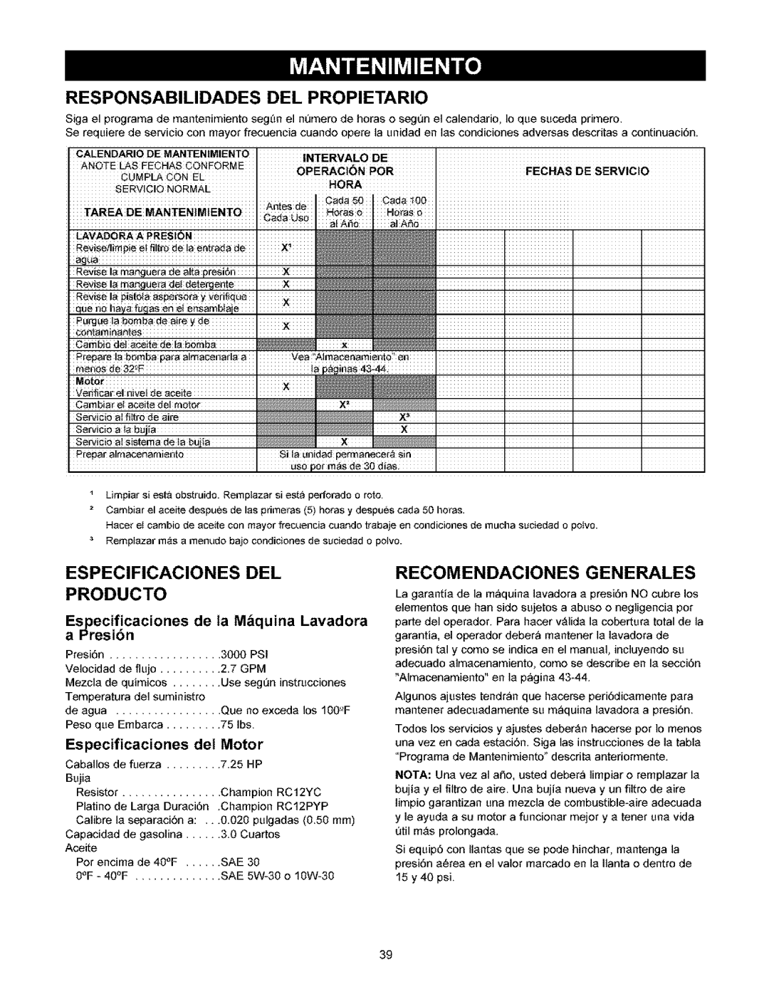 Craftsman 580.753 manual Responsabilidades DEL Propietario, Producto, Recomendaciones Generales 