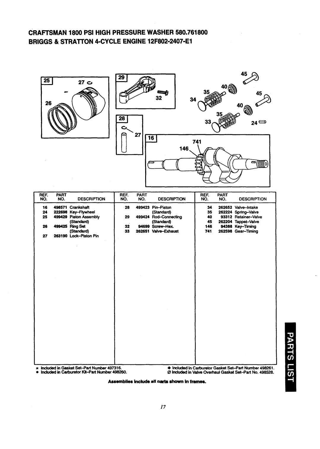 Craftsman 580.7618 owner manual 27 o, 3324 741 146, Standard, 499429RgSet, Part RER Description 