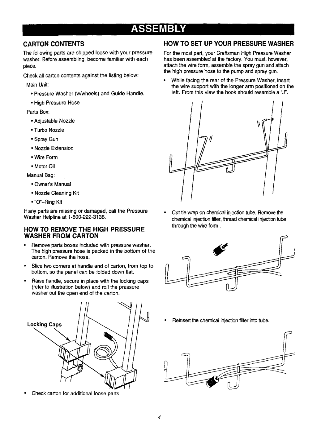 Craftsman 580.76201 owner manual HOW to Remove the High Pressure Washer from Carton, Carton Contents 