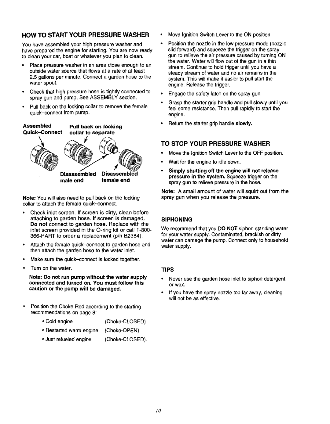 Craftsman 580.76201 owner manual How To Start Your Pressure Washer, To Stop Your Pressure Washer 