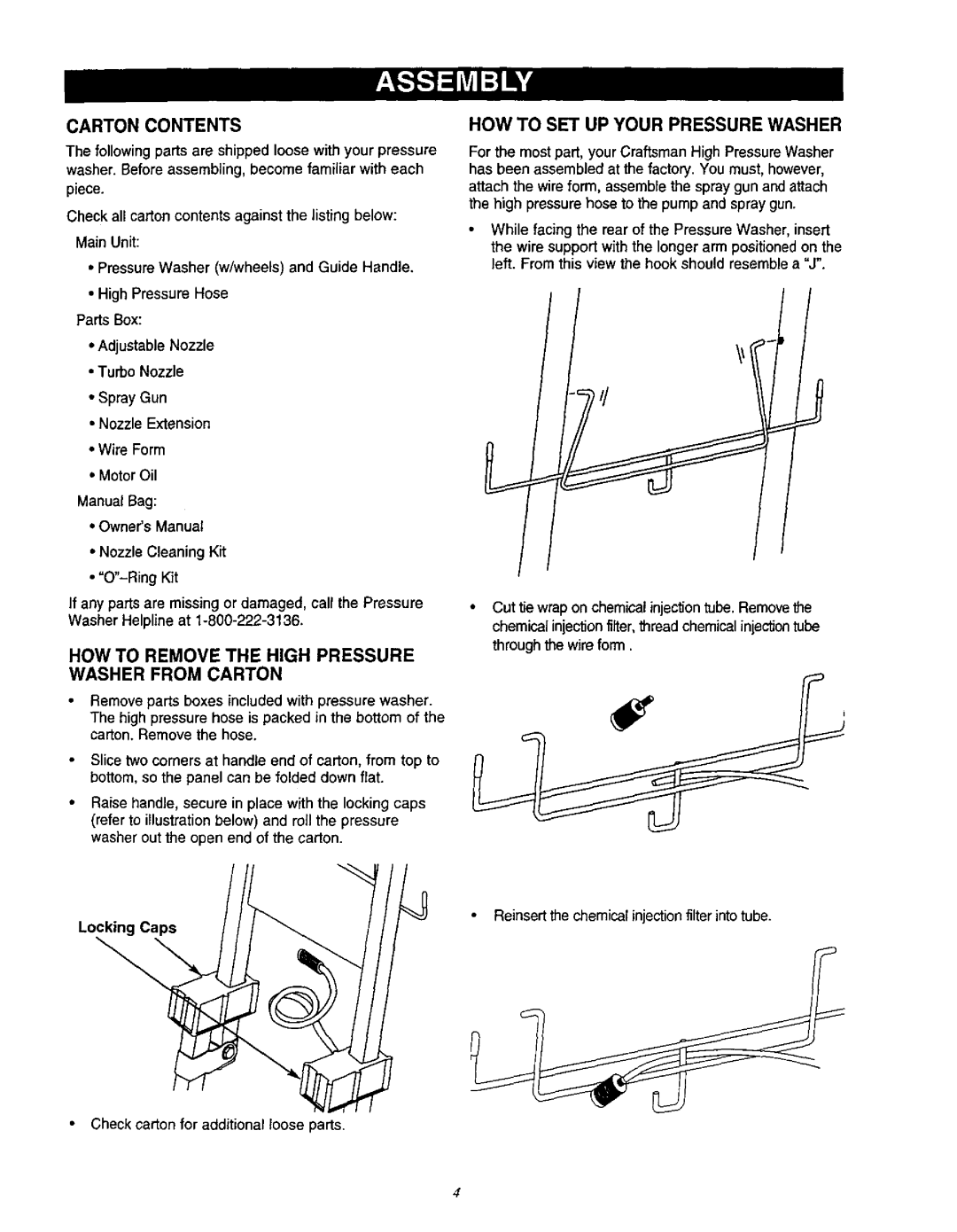 Craftsman 580.76201 owner manual How To Set Up Your Pressure Washer, Carton Contents, Main Unit, Wire Form, O-Ring Kit 