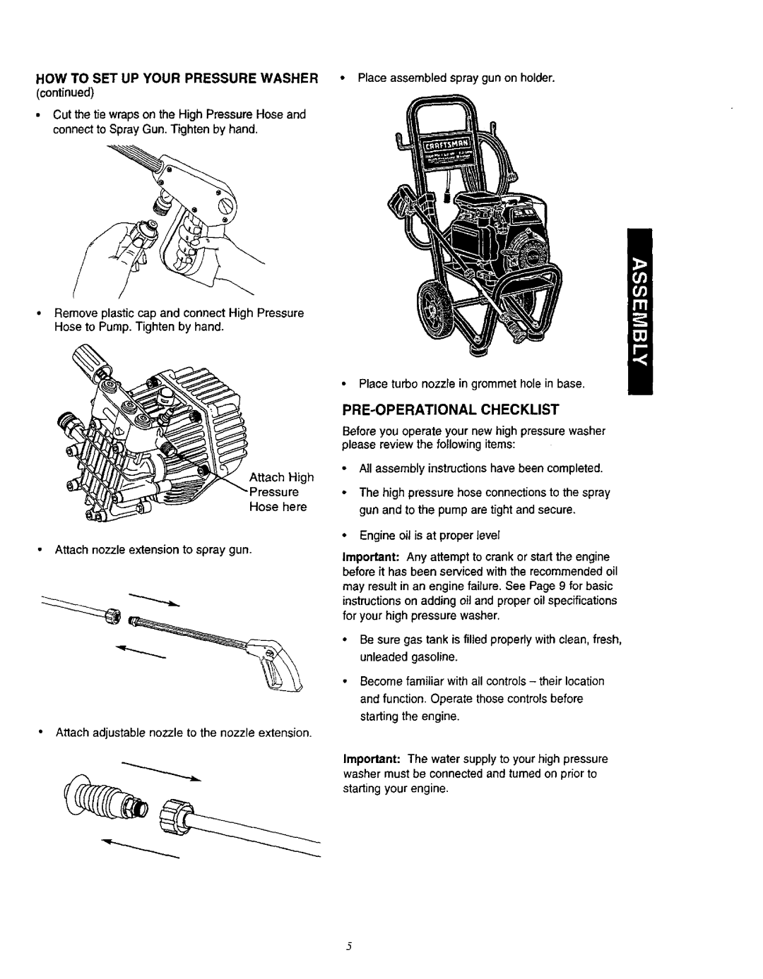 Craftsman 580.76201 owner manual Pre-Operational Checklist 
